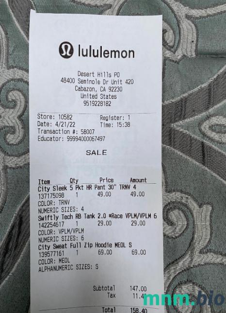 USA Lululemon Shop szablon pokwitowania płatności PSD